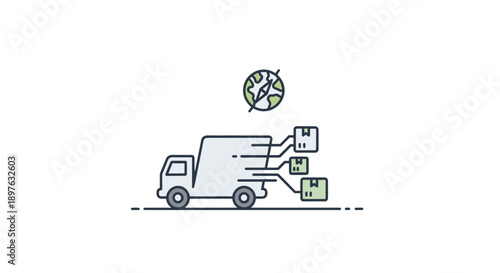 Simple line illustration of a delivery truck with packages and clock.