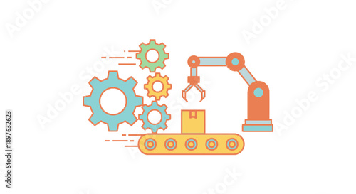 Industrial robotic arm with gears and conveyor belt.
