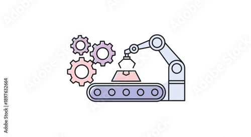 Industrial robotic arm assembling mechanical parts.