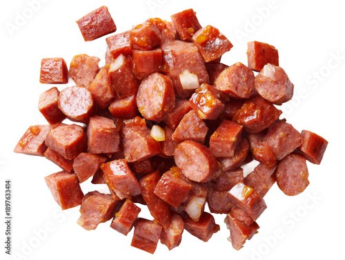 A Pile of savory diced sausage, a culinary delight Isolated Transparent Background, PNG