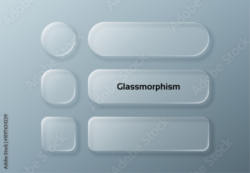 Glassmorphism translucent interface elements with blurred background. Liquid glass effect vector graphic for UI design. Abstract ui ux components.