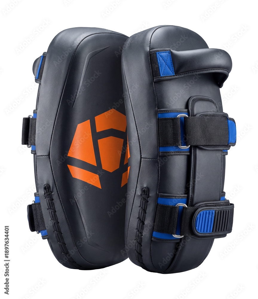 Fototapeta premium Synthetic kick pads with adjustable straps.