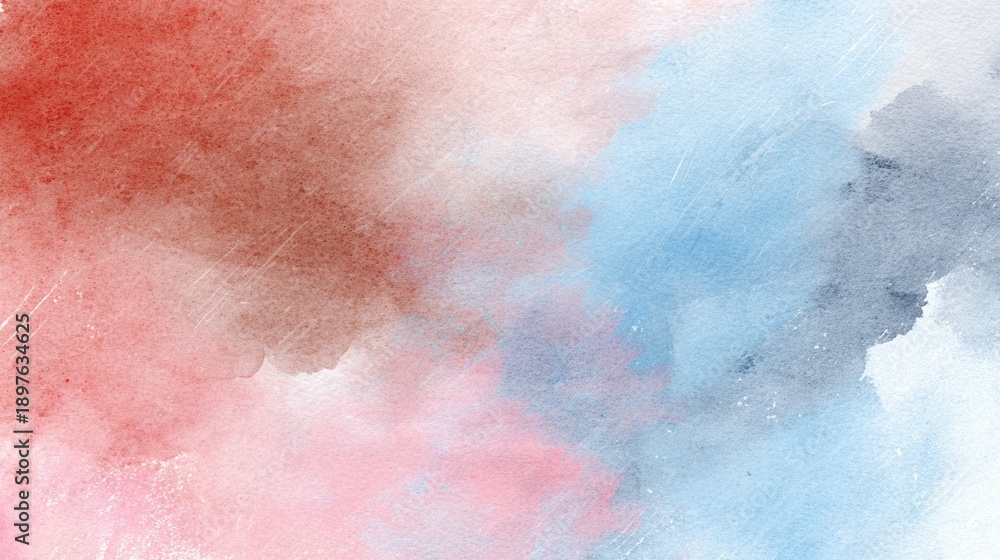 Obraz premium Abstract watercolor splashes creating a colorful textured background with soft red, pink, and blue hues, blending smoothly for artistic designs