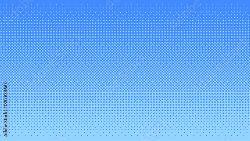 Blue pixel art background with a smooth gradient. Digital texture for retro video game design and graphic template.