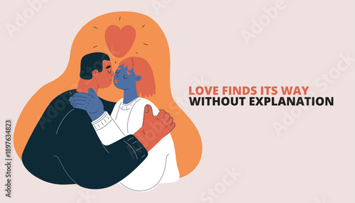 Cartoon vector illustration of people kissing, love and romance concept