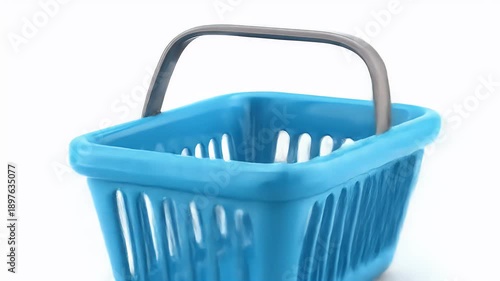 Blue Shopping Basket Isolated on White Background.