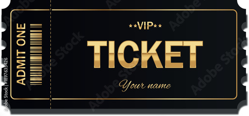 Vip event ticket with gold accents and black background