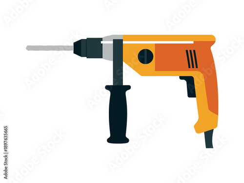 A yellow and black electric drill on a white background