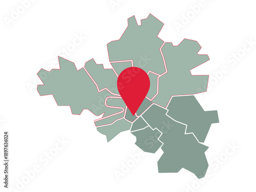 A map graphic with a red location pin marking a specific area on a grey background.