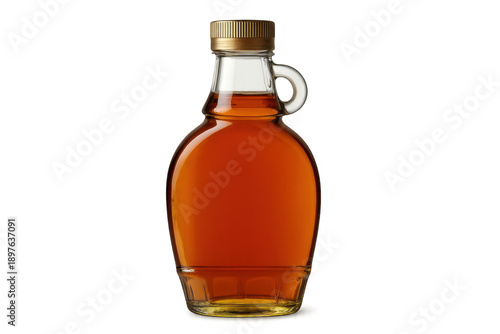 Golden maple syrup in bottle with transparent background