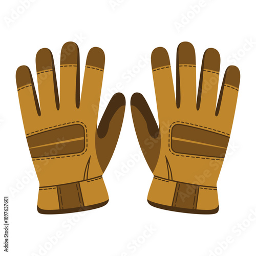 A pair of yellow and brown leather gloves on a white background