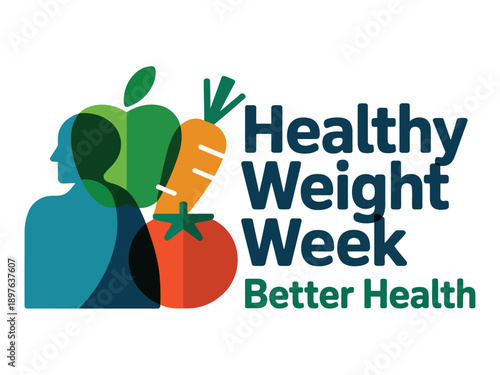 A colorful logo promoting Healthy Weight Week with a focus on better health and nutrition