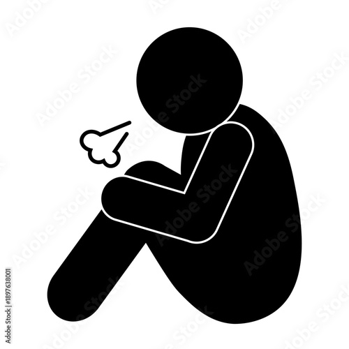 膝を抱えてため息をつく人のピクトグラム