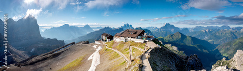 Italy Travel - Sunrise over Lagazuoi Rifugio in the dolomites