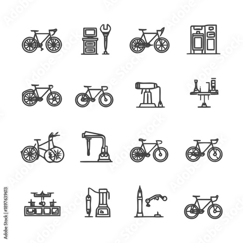 Bicycle Repair and Maintenance Icons Set.