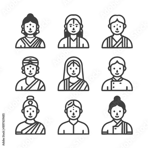 Indian people icons representing diverse cultural backgrounds and traditions.