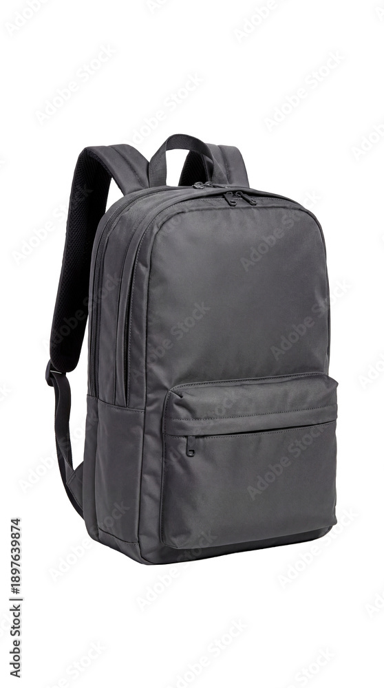 Naklejka premium Stylish gray backpack isolated on a simple background, ideal for travel and outdoor activities.