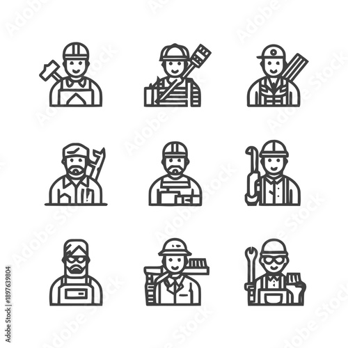 Diverse Collection of Construction Workers and Professionals in Various Fields.