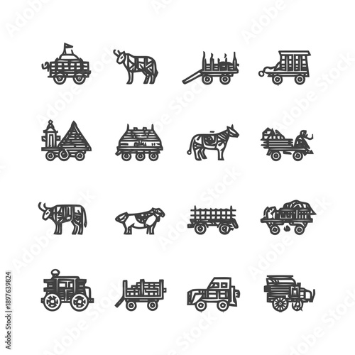 Farm Animals and Vehicles: A Detailed Vector Illustration.