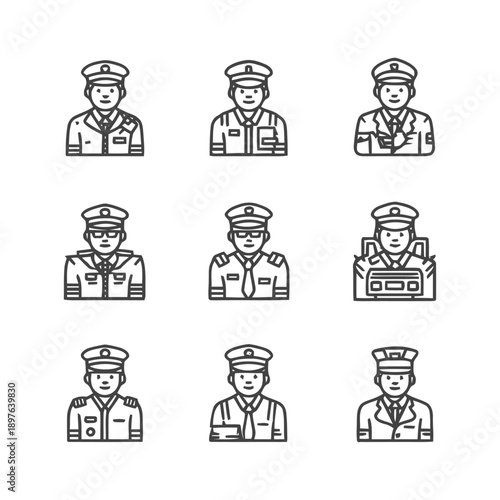 Collection of Police Officer Uniforms in Various Poses and Styles.