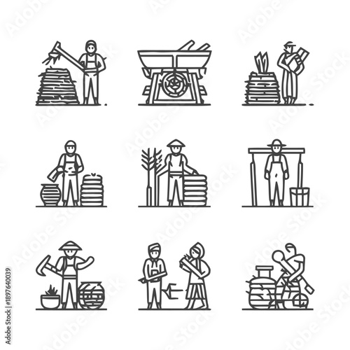 Farmers Harvesting Crops and Agricultural Activities.