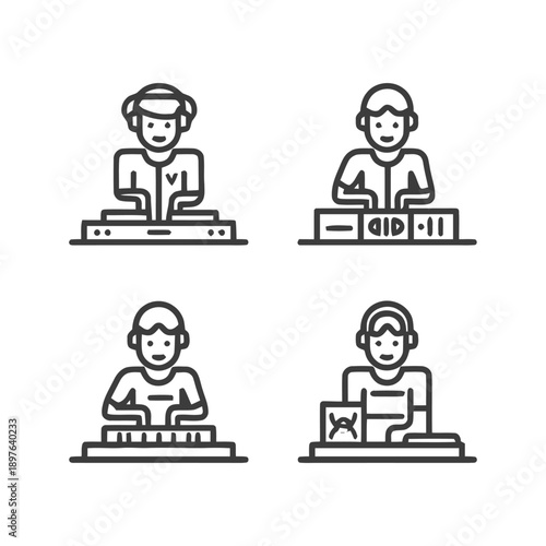 Minimalist DJ Icons Representing Music and Entertainment.