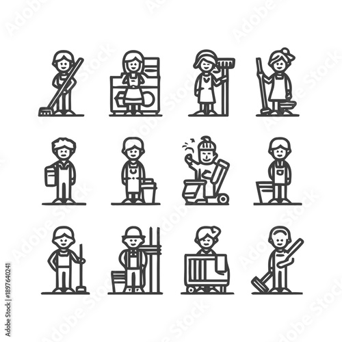 Cleaning Crew Icons: A Comprehensive Collection of Cleaning Professionals.