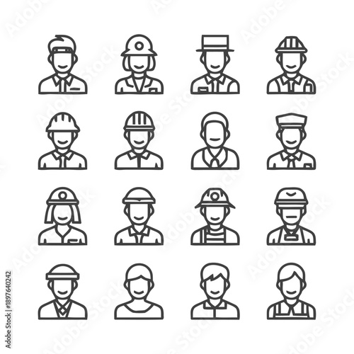 Diverse Professions: A Collection of Line Art Icons Representing Various Occupations.