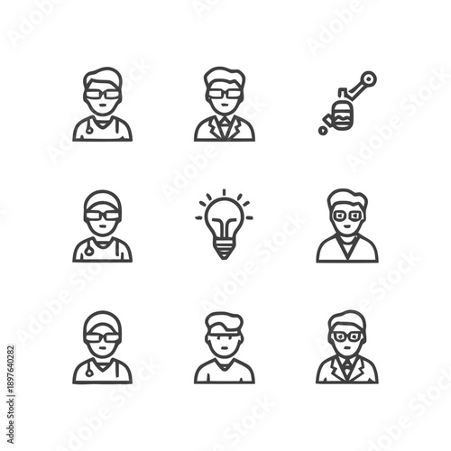 Medical professionals and ideas: A collection of icons and illustrations.