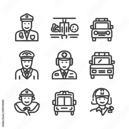 Collection of professional icons representing various occupations and services.