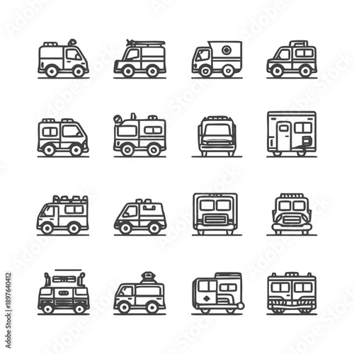 Emergency Vehicles Collection: Ambulance Fire Truck and Rescue Transport.