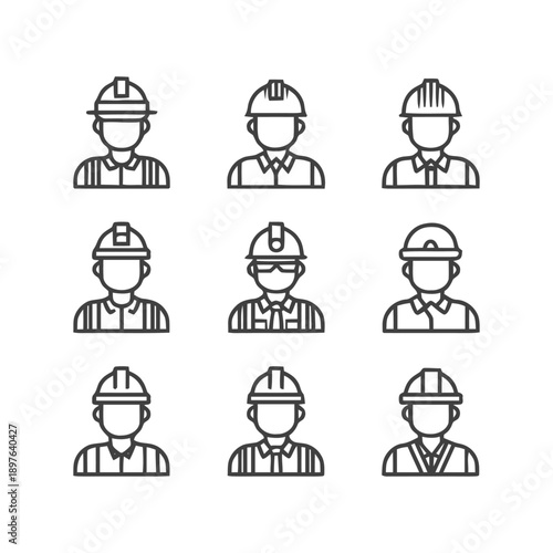 Construction Workers in Safety Helmets: A Vector Illustration Set.