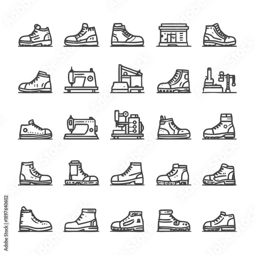 Collection of various shoe and boot designs for different purposes.
