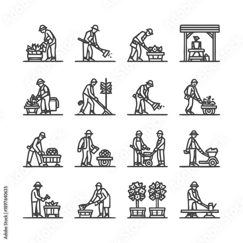 Gardening and Farming Icon Set: A Collection of Line Art.