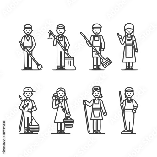Cleaners in Uniforms: A Collection of Cleaning Professionals.