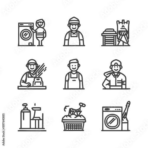 Cleaning and Maintenance Services: A Comprehensive Collection of Icons.