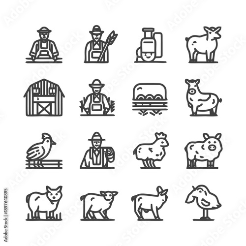 Farm Icons: Agriculture Animals and Farming Symbols.