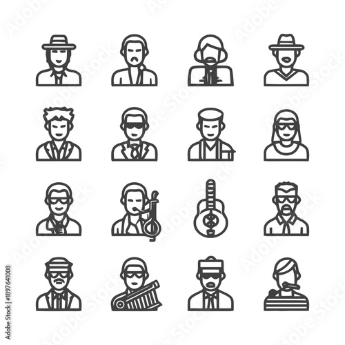 Collection of various people icons in a line art style.