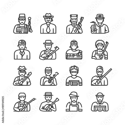 Musicians and Instruments: A Collection of Line Art Icons.