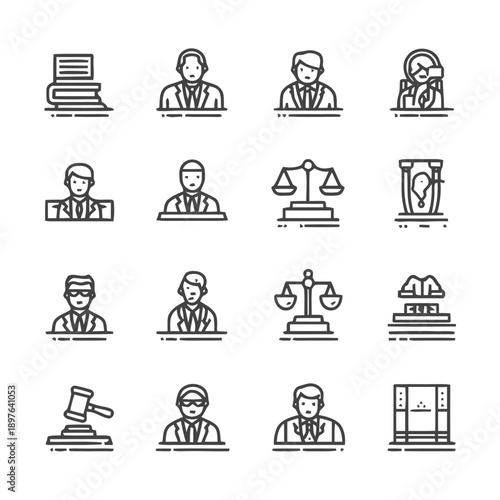 Legal Professionals and Justice System Icons Set.