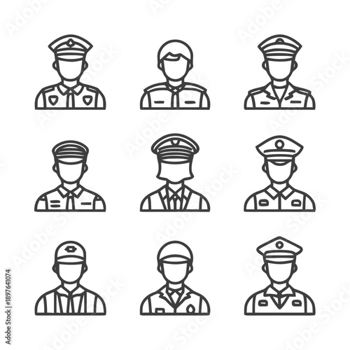 Police Officer Icons: A Collection of Uniformed Professionals.