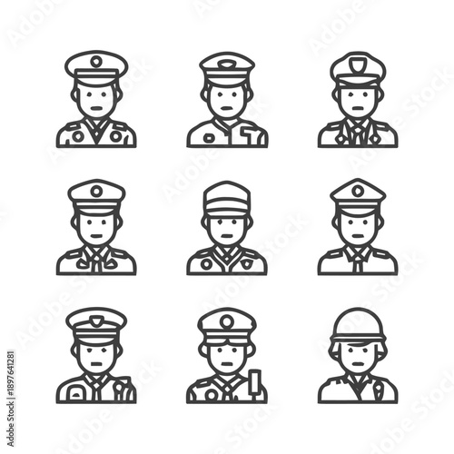Police Officer Icons: A Collection of Uniformed Professionals.