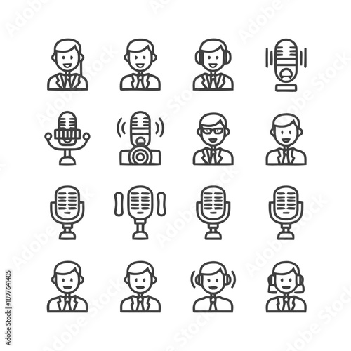 Podcast Icons: Diverse Collection of Audio and People Illustrations.