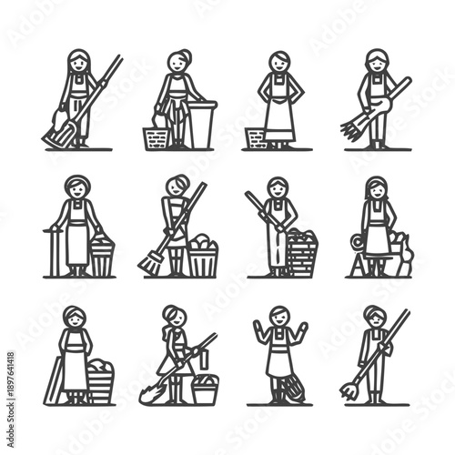 Cleaning Lady Icons: A Collection of Housekeeping Illustrations.