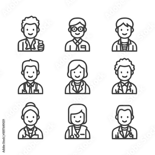 Medical Professionals: Diverse Lineup of Doctors and Healthcare Providers.