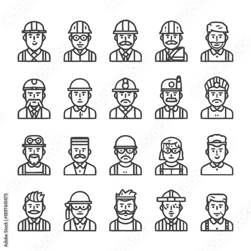 Diverse Construction Workers and Professionals in Line Art.