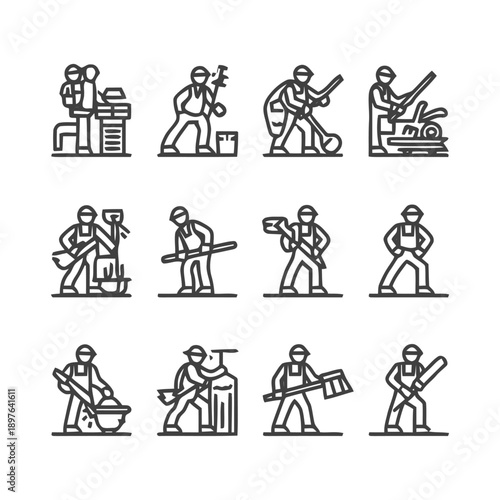 Construction Workers in Various Professions and Activities.