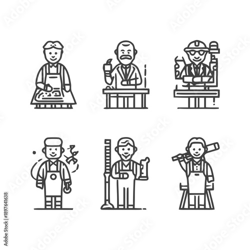 Diverse Professions: A Collection of Line Art Illustrations.