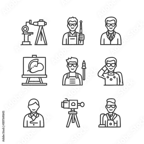Diverse Professions: A Collection of Line Art Icons.