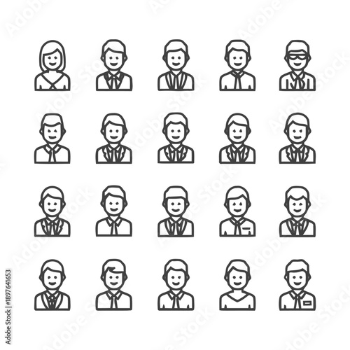 Collection of business people icons in outline style.